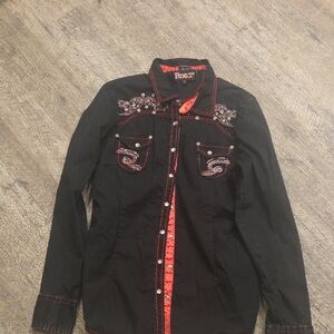 Roar Black and Red Embellished Shirt